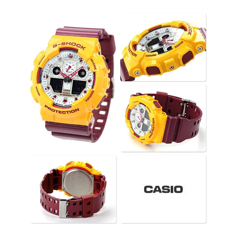 CASIO G-SHOCK GA-100CS-9A YELLOW/BURGUNDY